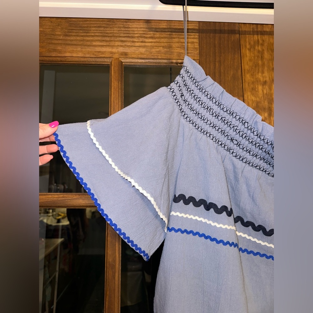 EUC Mudpie Size Large Off the Shoulder Blue Boutique Dress - Picture 4 of 10
